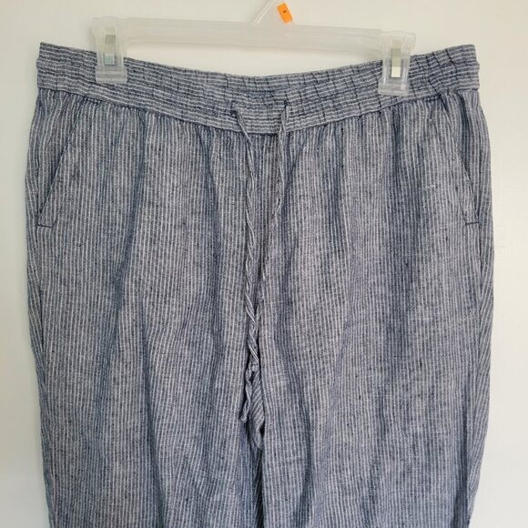 Talbots Linen Petite 8P Elastic Waist Pull-On Pants Pockets Pinstripe Beach - Picture 3 of 7
